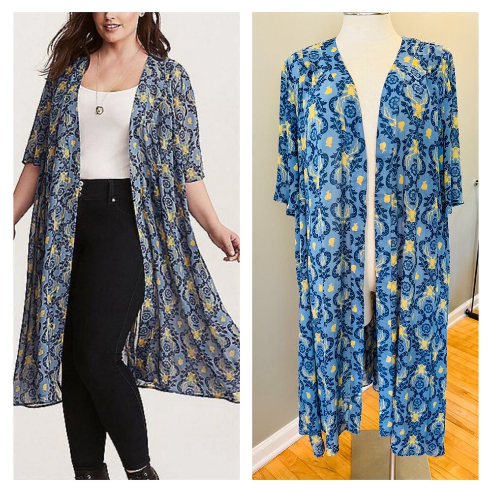 Torrid Plus Size 3 Outlander Damask Deer Chiffon Long Open Front Kimono Duster